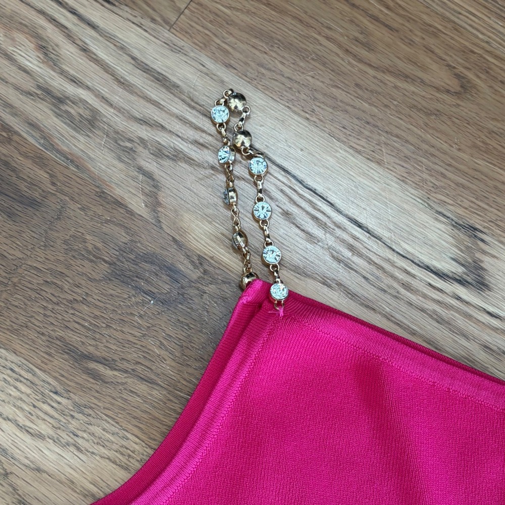 House of Harlow 1960 Hot Pink One Shoulder Rhinestone Chain Strap Mini Dress S - Picture 3 of 4